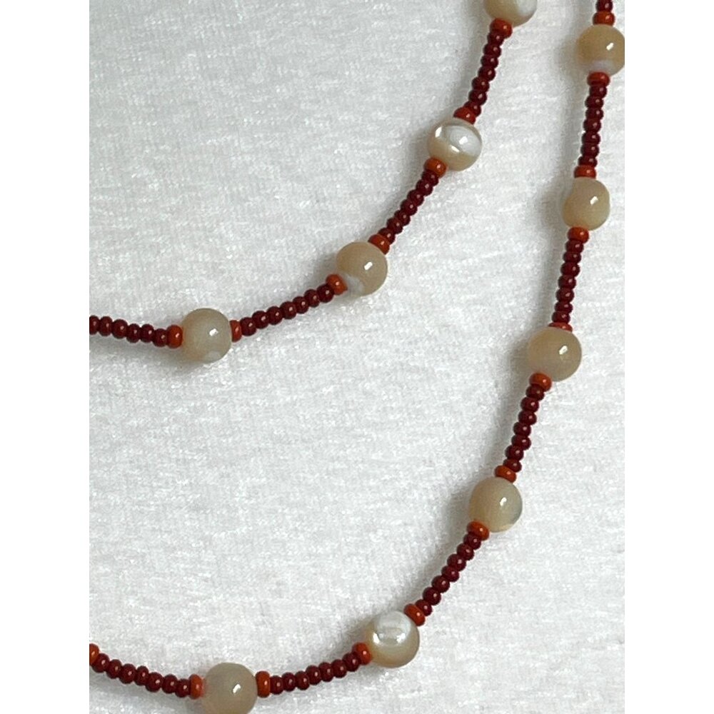 Boho Bead Necklace Long Red Pearlescent Earrings Bundle Fall Accessories Jewelry - Picture 10 of 11